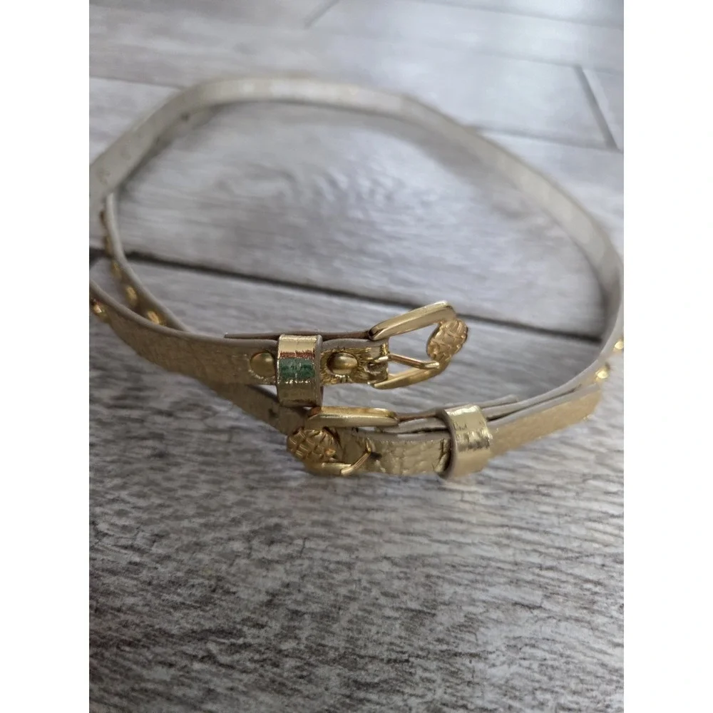 Y2K Dumond Womens‎ Golden Leather Wrap Belt S Skinny Studded Double Buckle Boho
